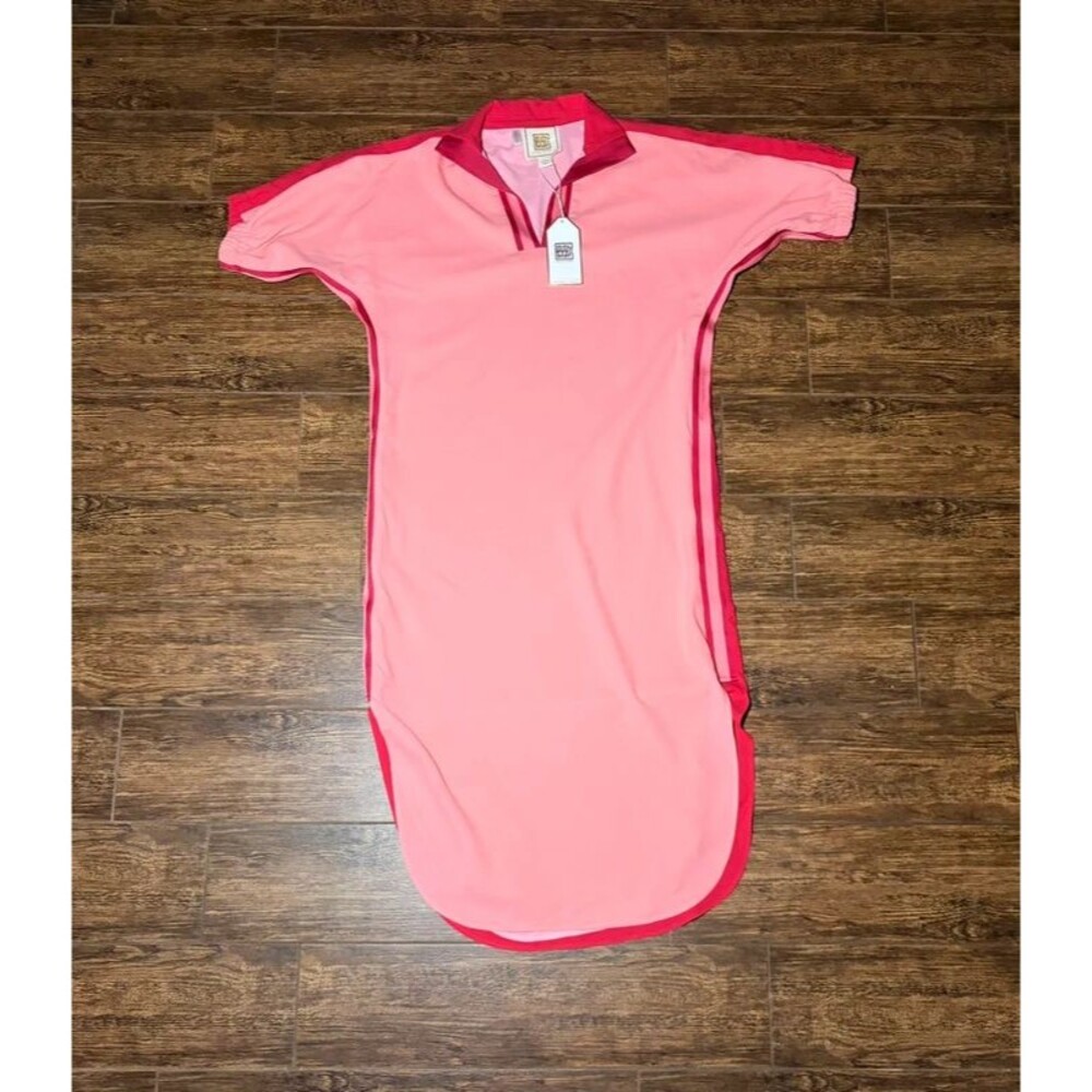Emily McCarthy Colorblock Polo Midi Dress in Coral & Hot Pink - XS